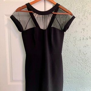 Maggie London Black Sheath Sweetheart Mesh Short Sleeves Petite 2